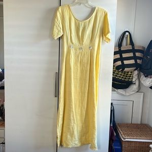 Vintage linen maxi dress in yellow medium
